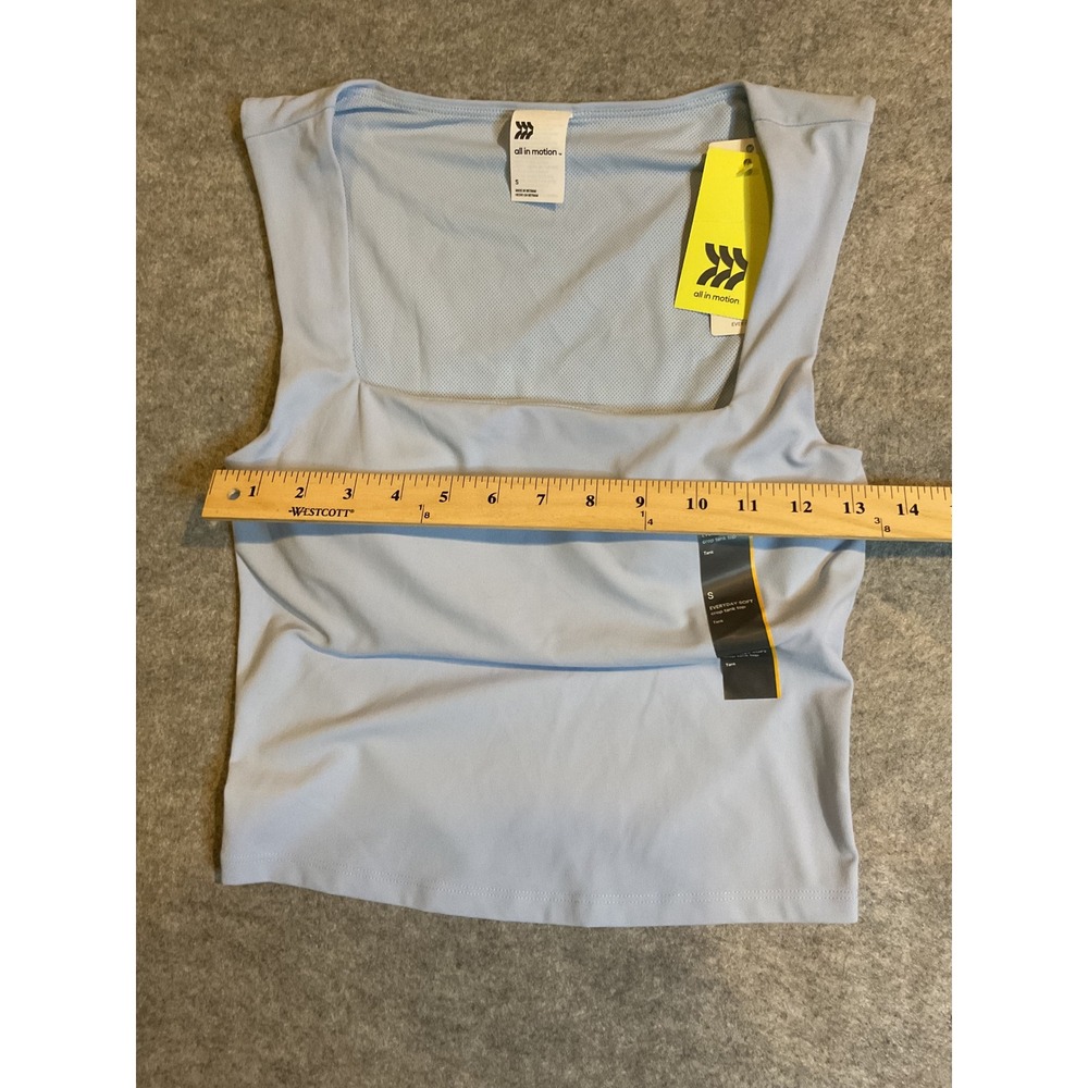 All in Motion Everyday Soft Crop Tank Top Light Blue Square Neck Built-in Bra S - Picture 6 of 8